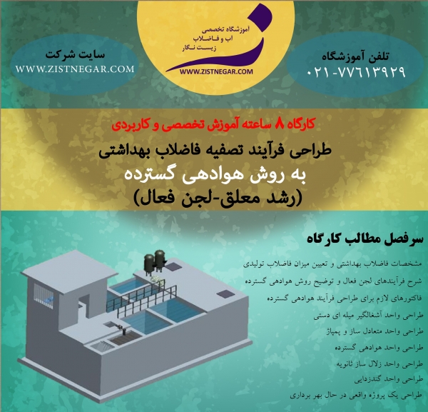 طراحی فرآیند تصفیه پیشرفته فاضلاب بهداشتی به روش هوادهی گسترده- آموزشگاه تخصصی تصفیه آب و تصفیه فاضلاب زیست نگار