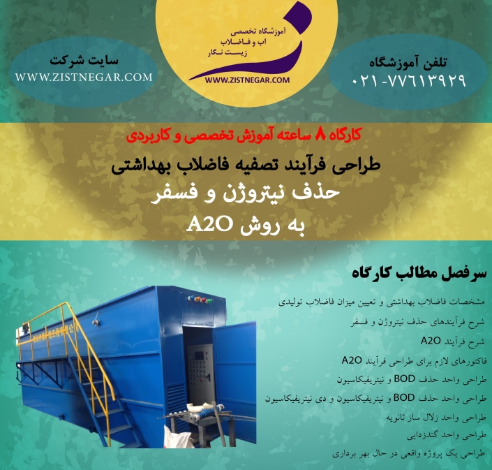 طراحی فرآیند تصفیه پیشرفته فاضلاب بهداشتی حذف نیتروژن و فسفر به روش A2O طراحی فرآیند تصفیه پیشرفته فاضلاب بهداشتی حذف نیتروژن و فسفر به روش A2O- آموزشگاه تخصصی تصفیه آب و تصفیه فاضلاب زیست نگار