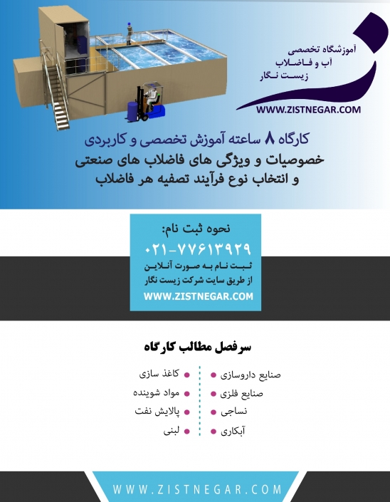 کارگاه آموزشی خصوصیات و ویژگی های فاضلاب صنعتی و انتخاب نوع فرآیند تصفیه هر فاضلاب کارگاه آموزشی خصوصیات و ویژگی های فاضلاب صنعتی و انتخاب نوع فرآیند تصفیه هر فاضلاب - آموزشگاه تخصصی تصفیه آب و تصفیه فاضلاب زیست نگار